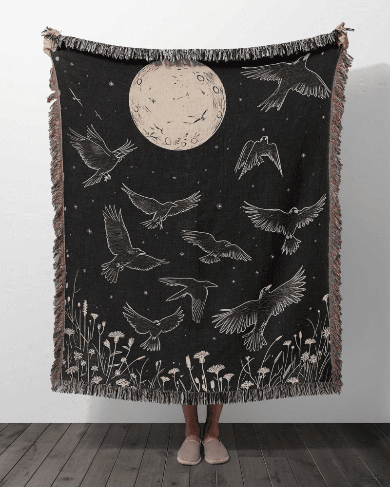 crows woven blanket