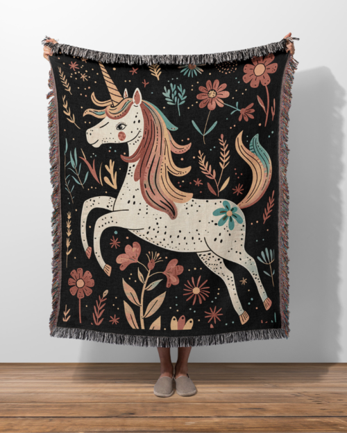 spring unicorn woven blanket