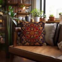 Red Gold Persian Rug Woven Pillow